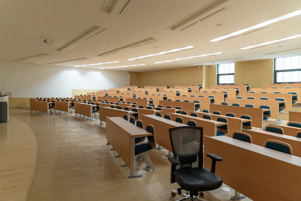 University lecture hall with tiered desks